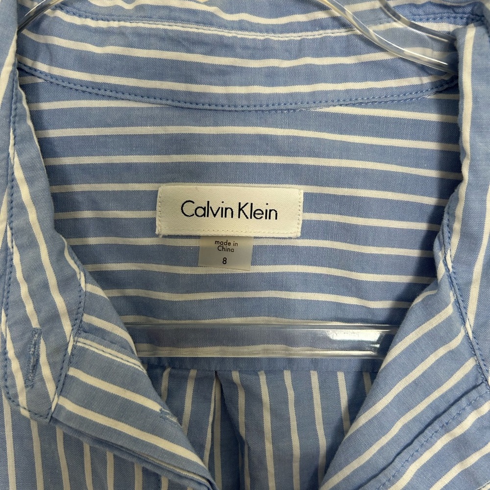 Calvin Klein Cotton Striped‎ Shirtdress with Front Tie Long Sleeve Size 8 - Picture 2 of 5